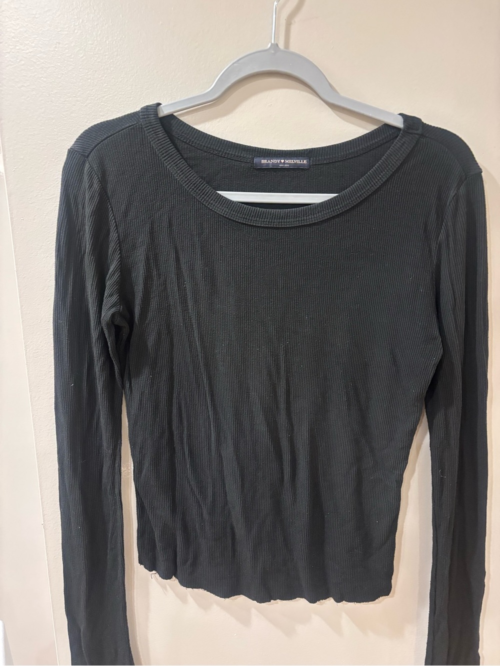 Brandy Melville Black Ribbed Crewneck Long Sleeve Top